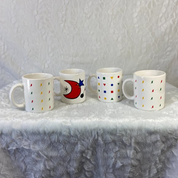 Set of 4 Geometric shape all over print mugs Brazil Star Moon Cats Geo Shapes - Picture 5 of 15